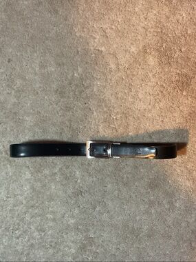Men's Black Leather Belt with Polished Silver Buckle